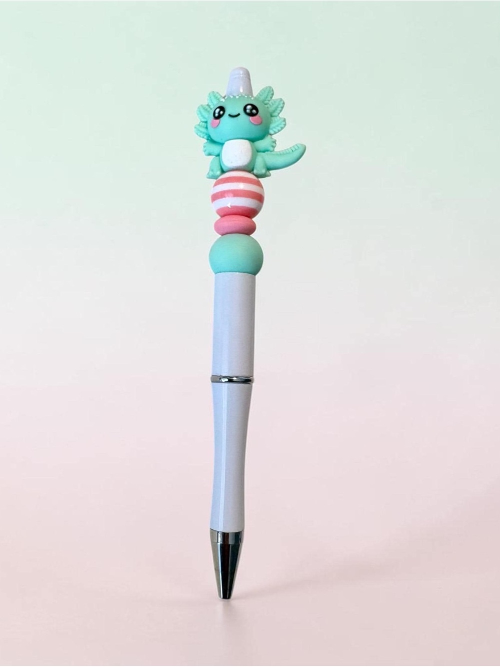 Cute Mint Axolotl Kawaii Topper Pen - Mint & Pink